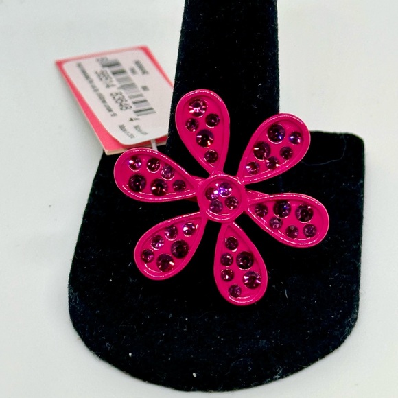 Isaac Mizrahi Pink Crystal Daisy Statement Ring SZ 9 - Picture 3 of 5